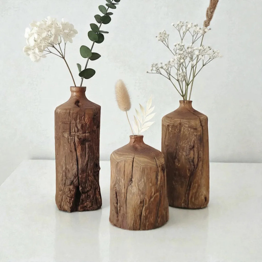 Handmade Rustic Wooden Vases Minimalist Unique Carbonized Wood Decorative Vase Wabi Sabi Japanese Style Solid Wood Shelf Decor