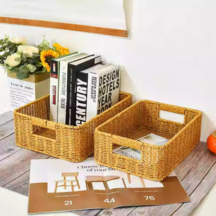 Vine woven storage basket with built-in iron frame