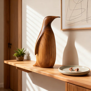 Handmade Walnut Wood Penguin Sculpture